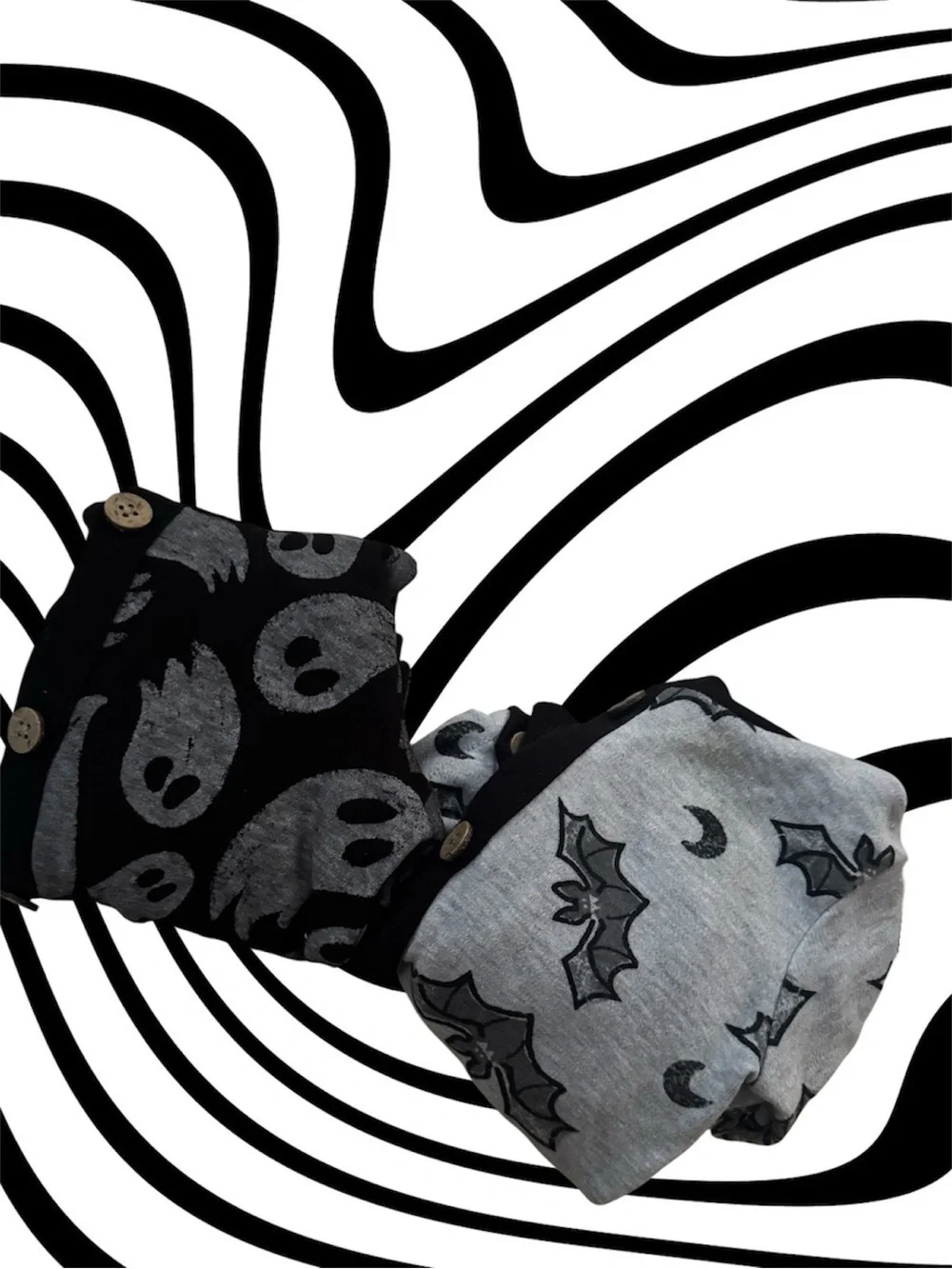 Kids Grey and Black Set of Two Halloween Onesies- Bat & Ghost Print